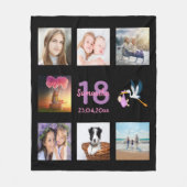 18歳の誕生日フォトコラージガールブラック フリースブランケット (正面)