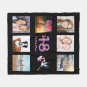18歳の誕生日フォトコラージガールブラック フリースブランケット (正面(横))