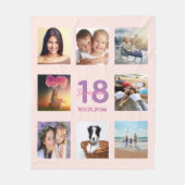 18歳の誕生日フォトコラージュバラ金ゴールドピンク フリースブランケット (正面)