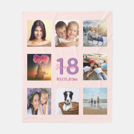 18歳の誕生日フォトコラージュバラ金ゴールドピンク フリースブランケット