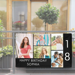 18歳の誕生日フォトコラージュ 5枚 ブラック ホワイト 横断幕