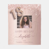 18歳の誕生日フォトバラ金ゴールドグリッターピンクの友人 フリースブランケット (正面)