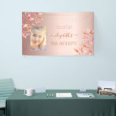 18歳の誕生日フォトバラ金ゴールドピンク花模様秋 横断幕 (トレードショー)