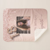 18歳の誕生日フォト赤面ピンクローズ金ゴールドグリッター シェルパブランケット (正面(横))