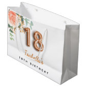 18歳の誕生日フローラバラ金ゴールドユーカリ誕生日 ラージペーパーバッグ (正面アングル)