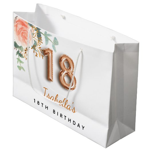 18歳の誕生日フローラバラ金ゴールドユーカリ誕生日 ラージペーパーバッグ (正面アングル)