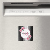 18歳の誕生日ブラックストライプ花模様 マグネット (インサイチュ (食洗機))