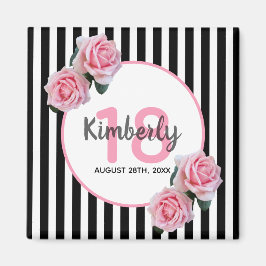 18歳の誕生日ブラックストライプ花模様 マグネット