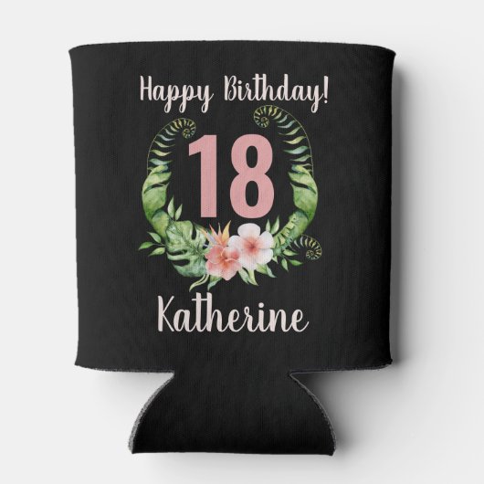 18歳の誕生日ブラックフローラ 缶クーラー (裏面)