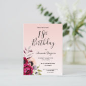 18歳の誕生日ブルゴーニュバラ金ゴールドフローラ招待 ポストカード (スタンド正面)