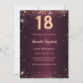 18歳の誕生日ブルゴーニュバラ金ゴールド 招待状 (正面)