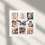 18歳の誕生日写真コラカスタムージュガールマイルストーン スクエア壁時計<br><div class="desc">女の子、若い女の子の18歳の誕生日の贈り物としての壁掛け時計祝。写真8枚のコラージュで。 名前、年齢18、日付をパーソナライズして追加します。 誕生の日付または記念日。 黒と灰色の文字。 シックな白い背景。</div>