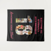 18歳の誕生日写真コラージュ ピンク ブラック バックドロップ タペストリー (正面(横))