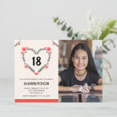 18歳の誕生日招待状のフローラハート 招待状 (スタンド正面)