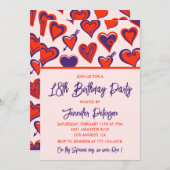 18歳の誕生日招待状グラムカワイイ赤いハート 招待状 (正面/裏面)