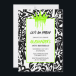 18歳の誕生日招待状メンズパーティーグラフィティクラウン 招待状<br><div class="desc">18歳の誕生日招待状メンズパーティーグラフィティクラウンブラックモダン</div>