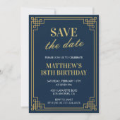 18歳の誕生日招待状メンズSave the date Navy 招待状 (正面)