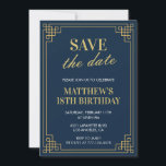 18歳の誕生日招待状メンズSave the date Navy 招待状<br><div class="desc">18エレガント歳の誕生日招待状メンズ日付を保存ネイビー金ゴールドシックモダン</div>
