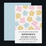 18歳の誕生日招待状レトロブルーピンクフローラ 招待状<br><div class="desc">18歳の誕生日招待状レトロブルーピンク花</div>