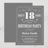 18歳の誕生日招待状 グレーとホワイト 招待状 (正面/裏面)