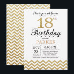 18歳の誕生日招待状 ゴールドグリッター 招待状<br><div class="desc">ゴールドグリッターのチェブロンをデザインした18歳の誕生日招待状。ブラックとゴールドグリッター。大人の誕生日。男性または女性の誕生日パーティー招待状。当テンプレートをさらにカスタマイズするには、「カスタマイズする」ボタンをクリックし、当社のデザインツールを使用してこのテンプレートを編集してください。</div>