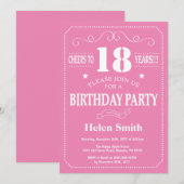 18歳の誕生日招待状 ピンクとホワイト 招待状 (正面/裏面)