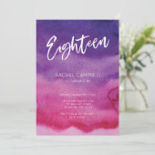 18歳の誕生日招待状 ピンク パープル 水彩 招待状 (スタンド正面)