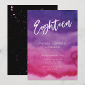 18歳の誕生日招待状 ピンク パープル 水彩 招待状 (正面/裏面)