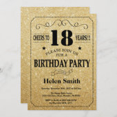 18歳の誕生日招待状 ブラックとゴールドのグリッター 招待状 (正面/裏面)