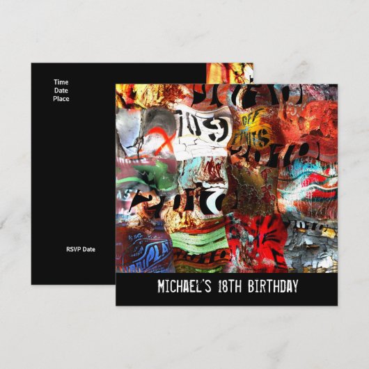 18歳の誕生日男子ストリートアート抽象A3 招待状 (正面/裏面)