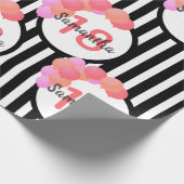 18歳の誕生日白黒ストライプバルーンピンク ラッピングペーパー (角)