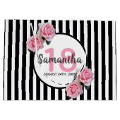 18歳の誕生日白黒ストライプピンクのバラの名前 ラージペーパーバッグ (裏面)