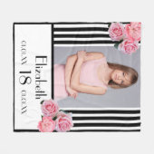 18歳の誕生日白黒ストライプフローラ写真 フリースブランケット (正面(横))