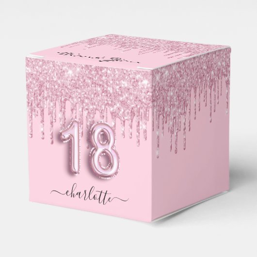 18歳の誕生日赤面ピンクのグリッターが感謝してい乾く フェイバーボックス (正面サイド)