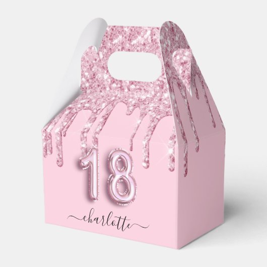 18歳の誕生日赤面ピンクのグリッターが感謝してい乾く フェイバーボックス (正面サイド)