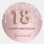 18歳の誕生日赤面ピンクのグリッターのドライブ名 ラウンドシール (正面)