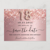 18歳の誕生日赤面ピンクのグリッター日付を保存 案内ポストカード (正面)