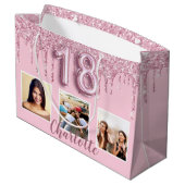 18歳の誕生日赤面ピンクグリッタードリップフォト名 ラージペーパーバッグ (裏面アングル)
