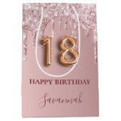 18歳の誕生日赤面ピンクグリッタードリップモノグラム ミディアムペーパーバッグ (正面)