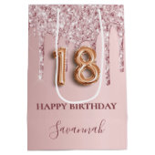 18歳の誕生日赤面ピンクグリッタードリップモノグラム ミディアムペーパーバッグ (裏面)