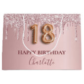 18歳の誕生日赤面ピンクグリッタードリップモノグラム ラージペーパーバッグ (正面)