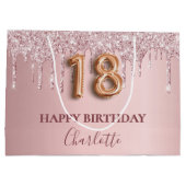 18歳の誕生日赤面ピンクグリッタードリップモノグラム ラージペーパーバッグ (裏面)