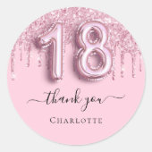 18歳の誕生日赤面ピンクグリッター名感謝していあなた ラウンドシール (正面)