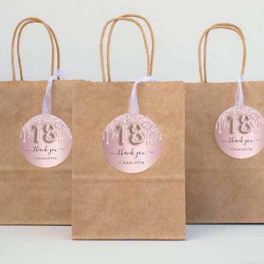 18歳の誕生日赤面ピンクグリッター名感謝していあなた ラウンドシール