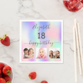 18歳の誕生日赤面ピンクパープルホログラフィック スタンダードカクテルナプキン (インサイチュ)