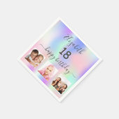 18歳の誕生日赤面ピンクパープルホログラフィック スタンダードカクテルナプキン (角)