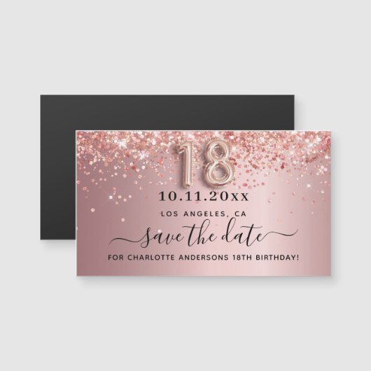 18歳の誕生日赤面ピンク日付磁石を保存 (正面/裏面)