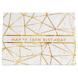 18歳の誕生日金ゴールド幾何学模様ホワイト ラージペーパーバッグ