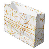 18歳の誕生日金ゴールド幾何学模様ホワイト ラージペーパーバッグ (正面アングル)