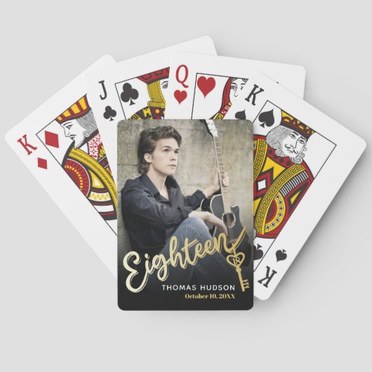 18歳の誕生日18歳の鍵金ゴールド黒写真 トランプ (裏面)